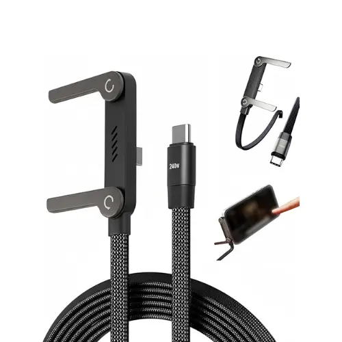 2-In-1 Foldable Phone Stand Charger – 240W Fast-Charging Braided Usb-C Cable (1.5M) 1