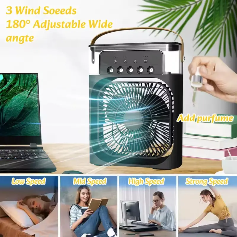 3-In-1 Usb Air Cooler Fan – Personal Humidifying Mist Fan With Led Light & Desktop Cooling 1