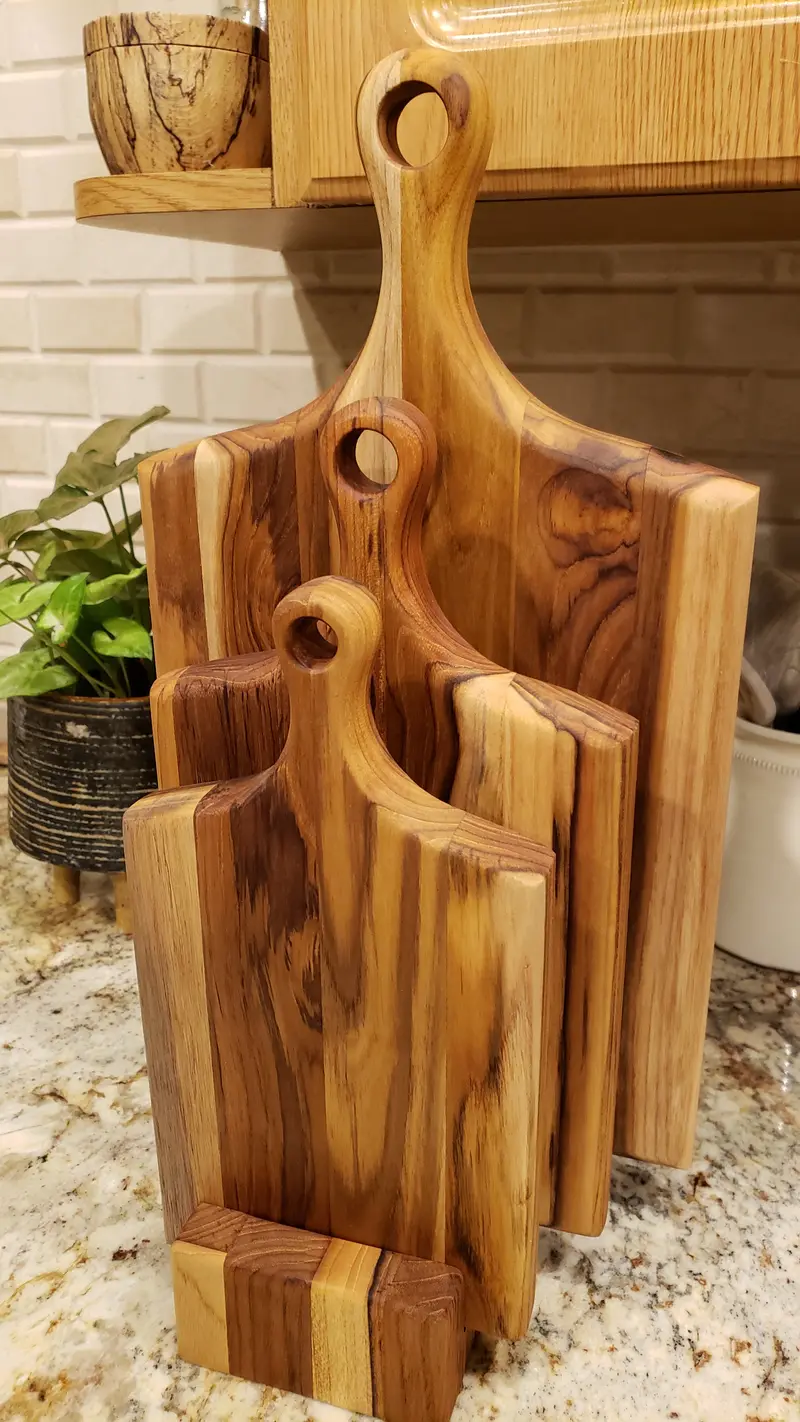 3-Piece Teak Charcuterie Board Set With Display Stand 1
