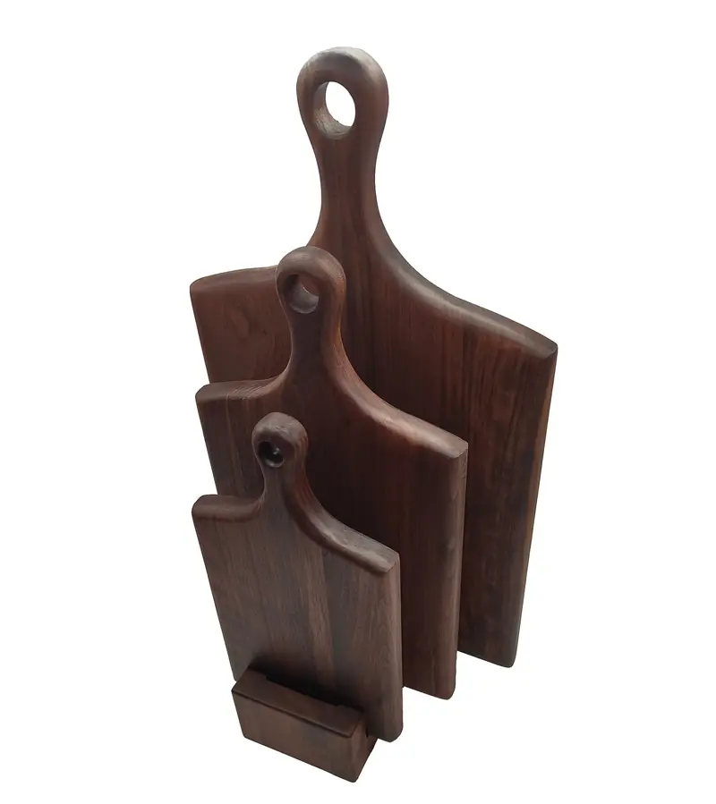 3-Piece Walnut Charcuterie And Cheese Board Set With Stand 1