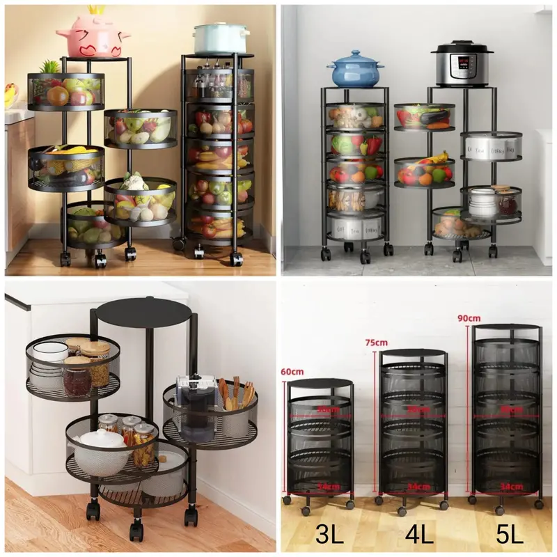 360° Rotating Round Kitchen Trolley – Mobile Storage & Prep Station 1