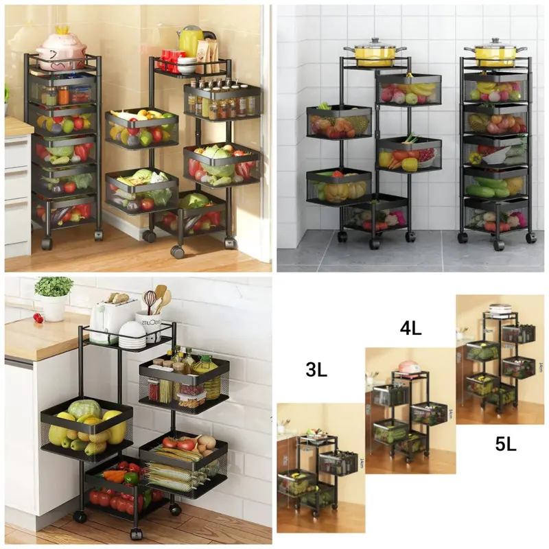 360° Rotating Square Kitchen Trolley – Compact Multi-Tier Rolling Cart 1