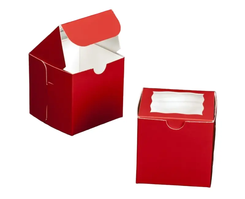 4" Cube Red Window Gift Box With Clear Panel 1