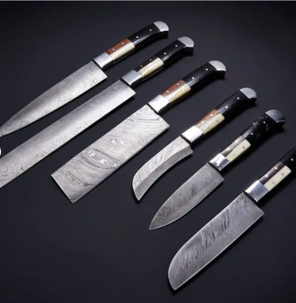 6-Piece Damascus Chef Knife Set – Handcrafted Kitchen Cutlery Ensemble With Protective Leather Case 1