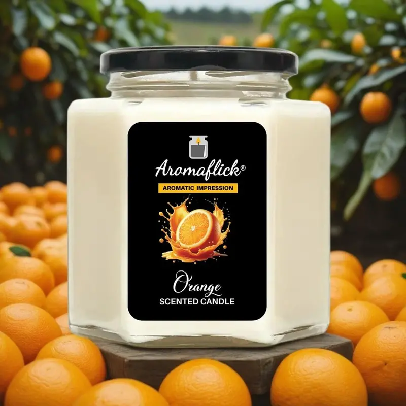 Bright Orange Scented Candle In Geometric Hexagonal Jar 1