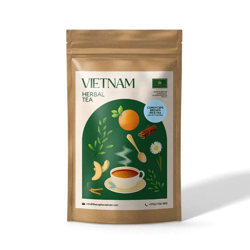 Caphe Vietnam Cordyceps Brown Rice Tea Variety Pack – 16 Sachets Across 3 Distinct Flavors For Holistic Wellness 1