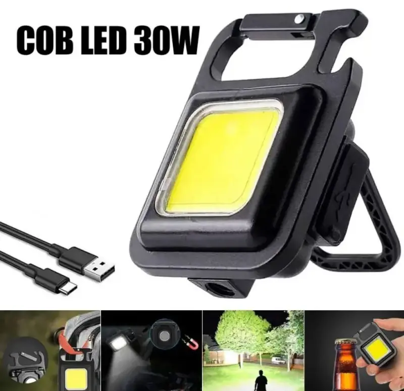 Cob Keychain Flashlight – 3 Modes, Foldable Bracket, Bottle Opener & Magnetic Base (Usb-C Charging) 1