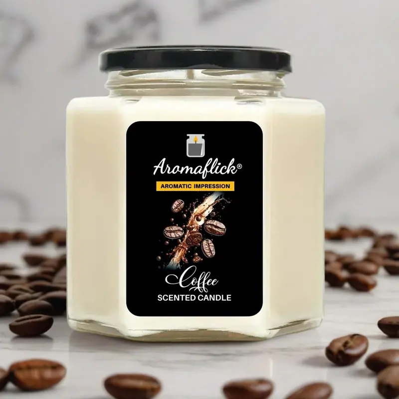 Coffee Scented Candle In Modern Hexagonal Jar 1