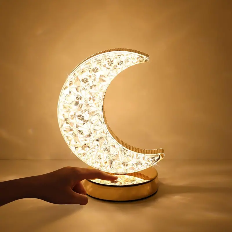 Crystal Moon-Shaped Touch-Control Led Night Lamp — Elegant Tabletop Ramadan Decor 1