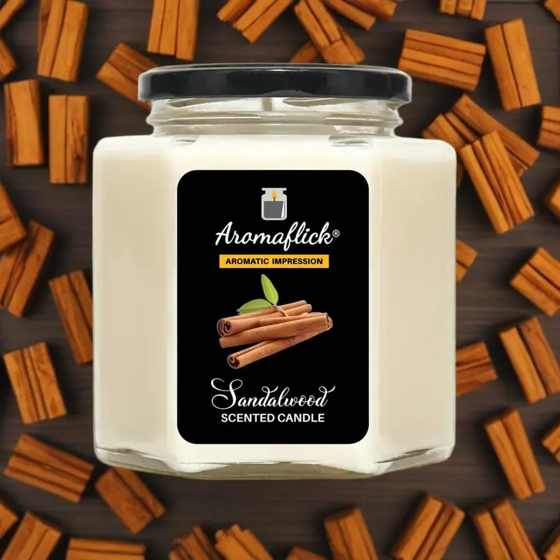 Earthy Sandalwood Scented Candle In Hexagonal Jar 1