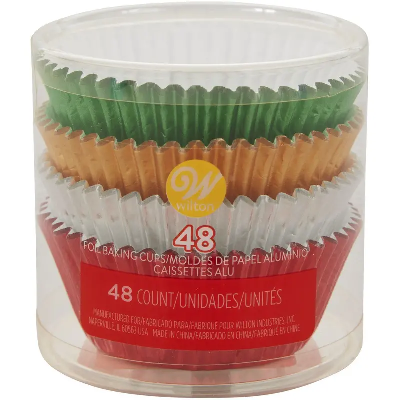 Festive Metallic Christmas Cupcake Liners – Green, Gold, Silver & Red Foil (48-Pack) 1