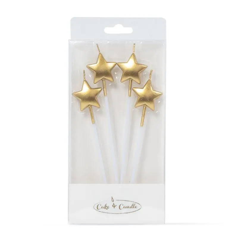 Gold Star Candle Picks – 4-Piece Elegant Cake Decoration Set 1