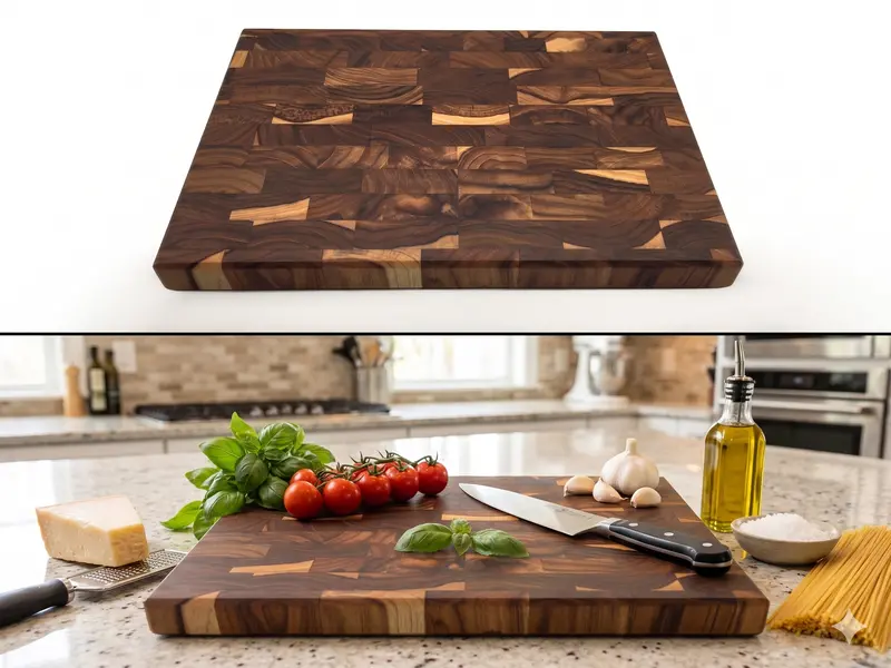 Handcrafted Usa-Made Teak End-Grain Butcher Block Cutting Board 1