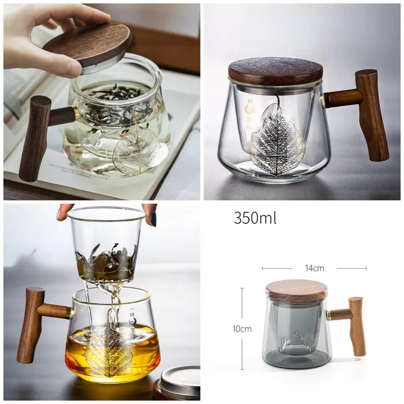 Heat-Resistant Wooden-Lid Glass Kawa Cup – Traditional Japanese Pour-Over Coffee Vessel 1