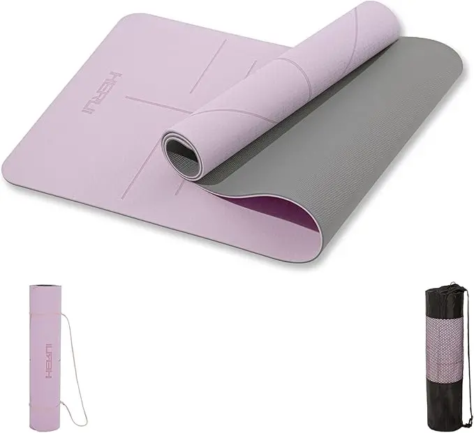 Herui 6Mm Anti-Slip Yoga Mat – Extra-Thick 183 × 61 Cm Pilates & Fitness Mat With Alignment Markings, Includes Carry Bag And Strap 1