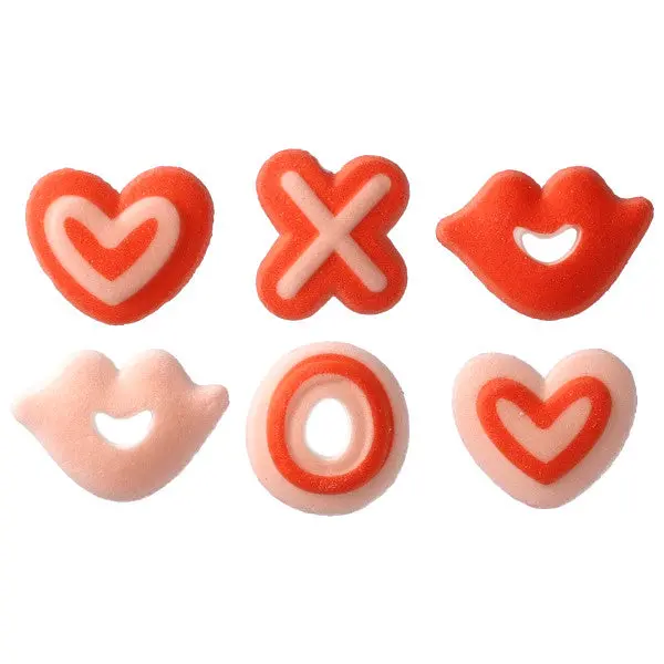 'Hugs & Kisses' Red Fondant Decors – 6-Piece Assortment (3 Free Included) 1