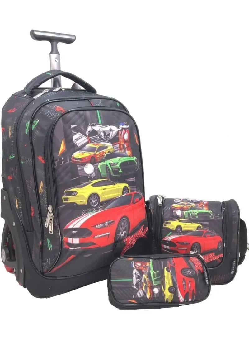 I-Kola Black-Cr 3-In-1 Climbing-Wheel Trolley Set – 18" School Bag With Telescopic Handle & Large Wheels (E908-18Bw3) 1