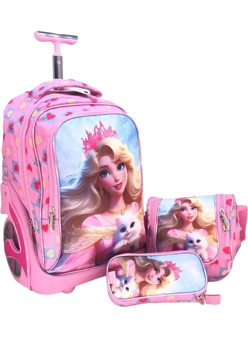 I-Kola Pink 3-Piece Kids Rolling School Set – 18" Trolley Bag, Lunch Bag & Pencil Case (E924-18Bw3) 1