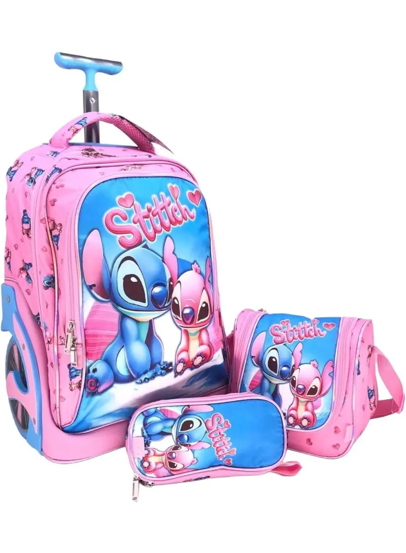 I-Kola Stitch Pink 3-Piece Kids Rolling School Set – 18" Trolley Bag, Lunch Bag & Pencil Case (E923-18Bw3) 1