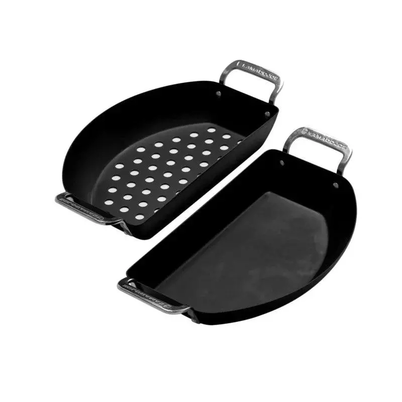 Kamado Joe Karbon Steel Half-Moon Pan Set – Grill & Roast Kit 1