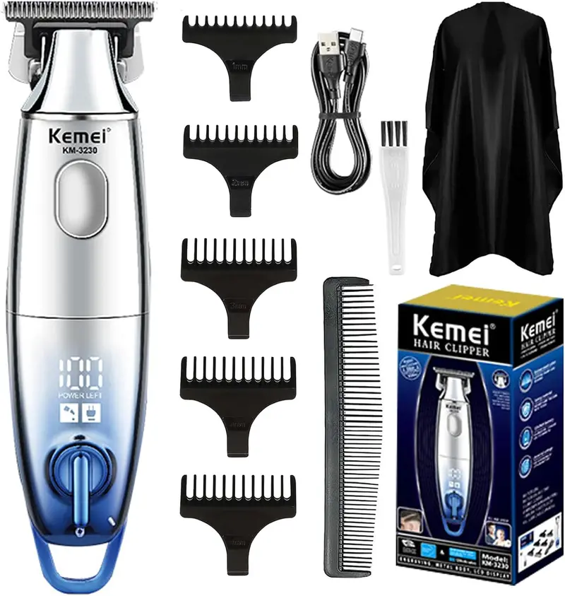 Kemei Km-3230 Cordless Professional Hair Clipper Kit With Lcd Display & T-Blade Detailer 1