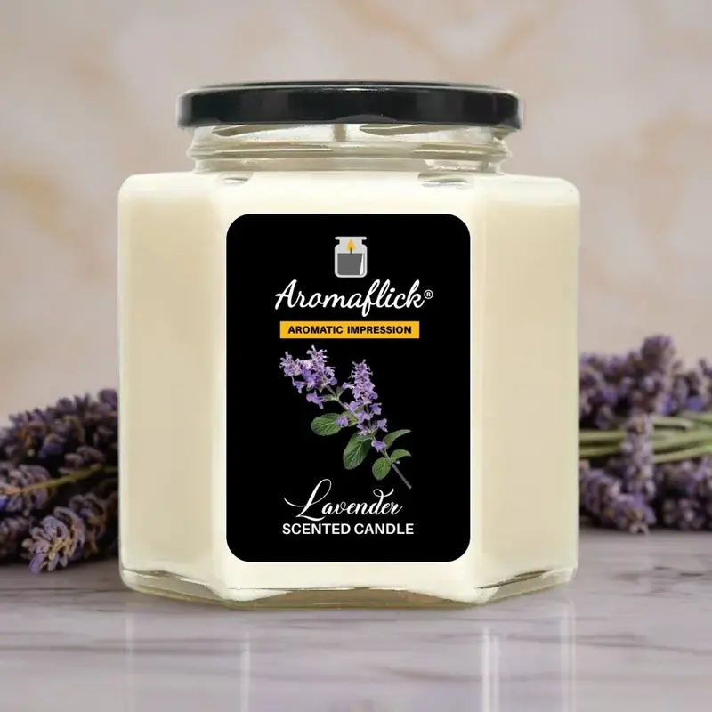 Lavender-Scented Candle In Stylish Hexagonal Glass Jar 1