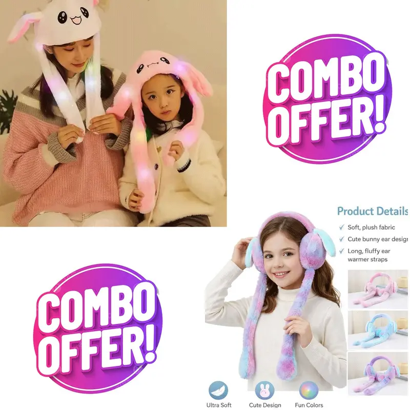 Light-Up Bunny Ears Headband & Hat Set – Animated Rabbit Ear Design 1