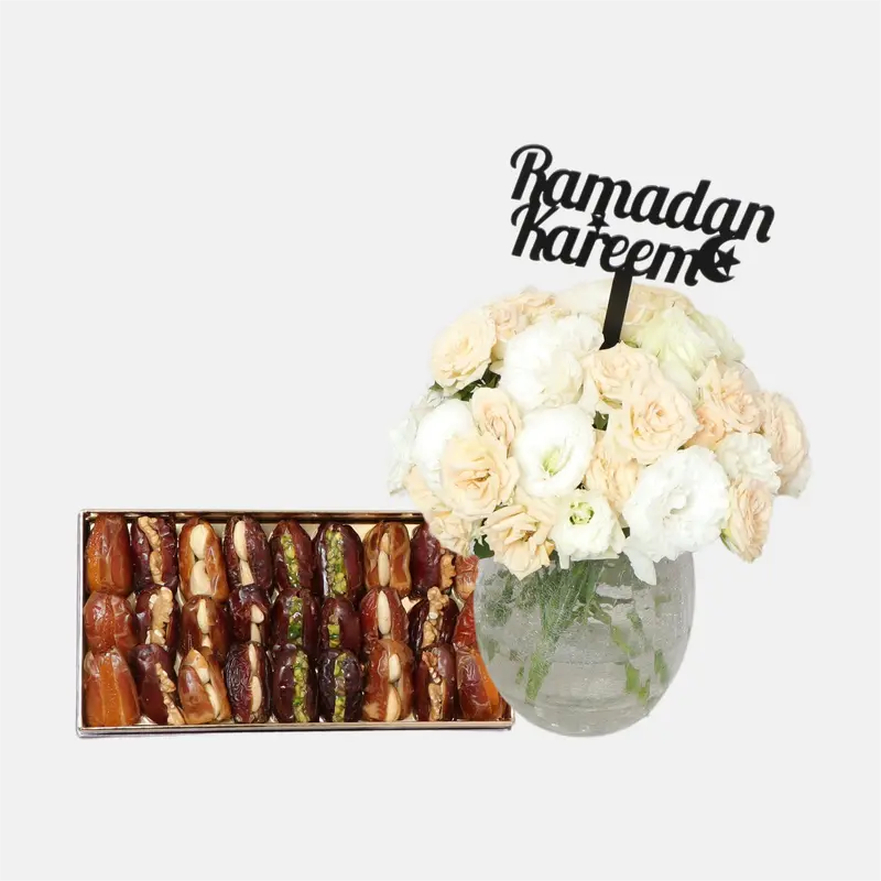 Lite Flower Vase Paired With 500 G Premium Stuffed Dates Gift Set 1