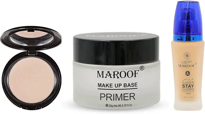 Maroof 3-Piece Makeup Starter Kit – Primer, Spf30 Foundation, And Setting Powder In One Bundle 1