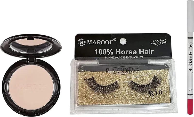 Maroof Eye & Lip Liner Set – Soft Pencils, Face Powder, And Natural-Look False Lashes (3-Piece) 1