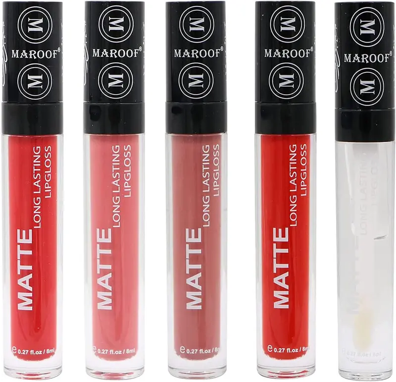 Maroof Long-Wear Matte Lip Gloss – Lightweight 8Ml Formula, Pack Of 5 Shades 1