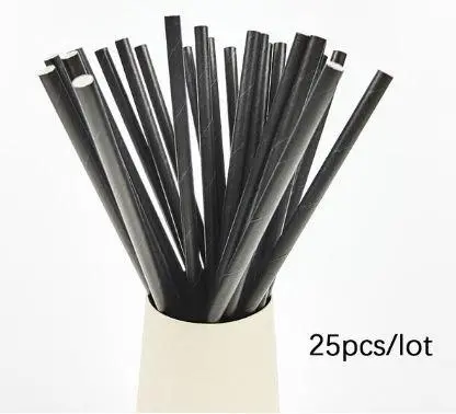 Matte Black 8-Inch Biodegradable Paper Straws – 25 Pcs 1