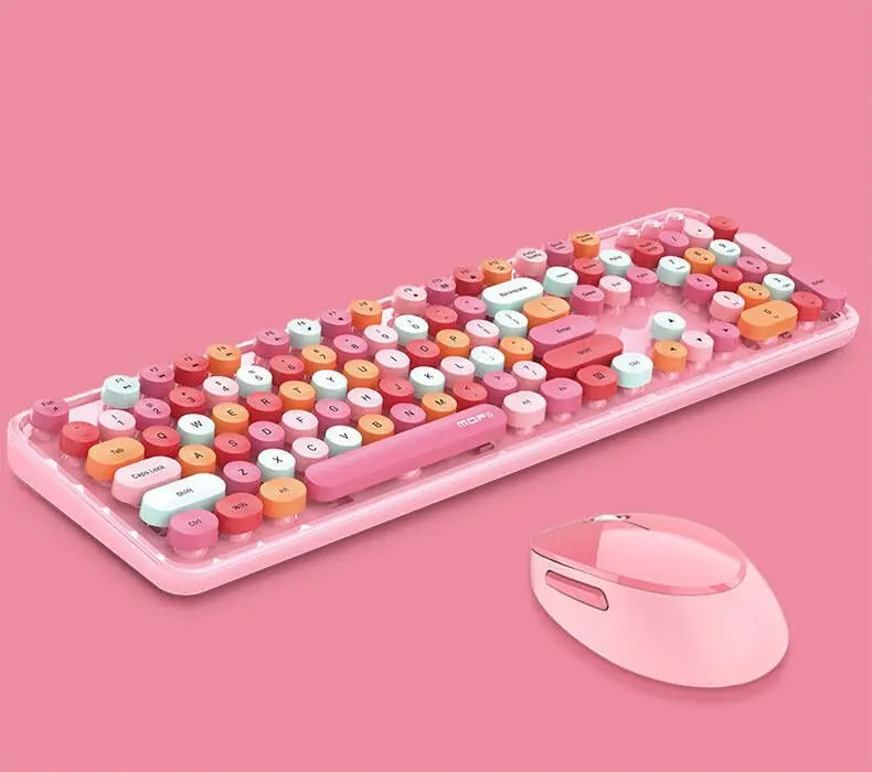 Mofii Wireless Keyboard And Mouse Combo – Soft Pink Accent Set 1