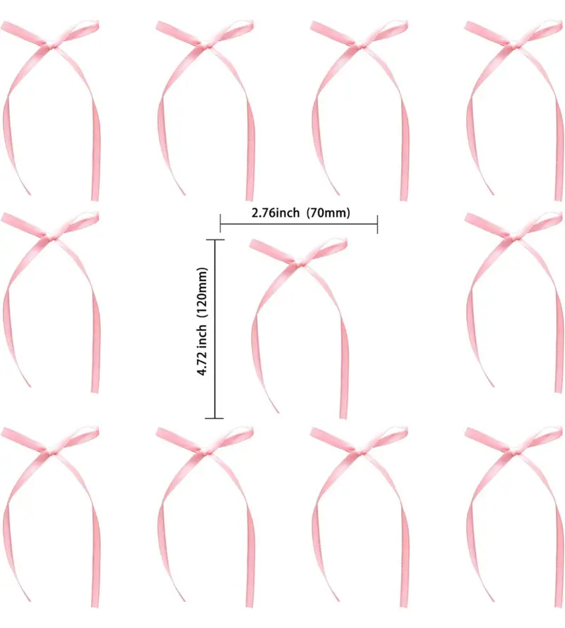 Pink Satin Cake Bows – Pack Of Six Pre-Tied Decorations 1
