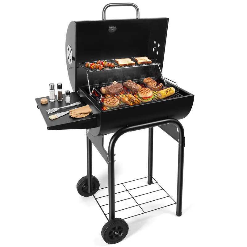 Premium Barrel Charcoal Grill With Integrated Side Table – Patio & Backyard Ready 1
