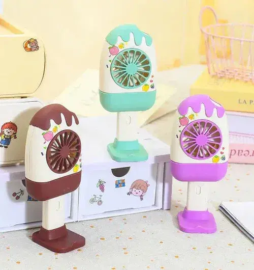 Rechargeable Mini Popsicle-Shaped Desk Fan With Adjustable Stand 1