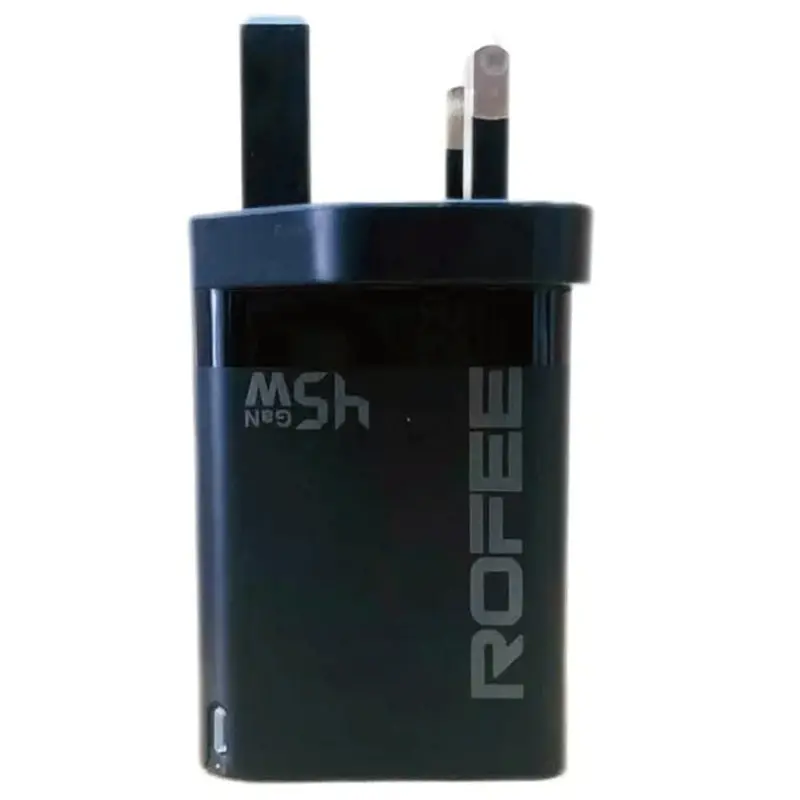 Rofee Rg-145 Gan Wall Charger – Smart 18W Usb-A + 45W Usb-C, Efficient Fast Charging (Black) 1