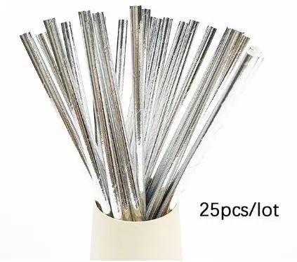 Silver Foil-Finished 8-Inch Paper Straws – 25 Count 1
