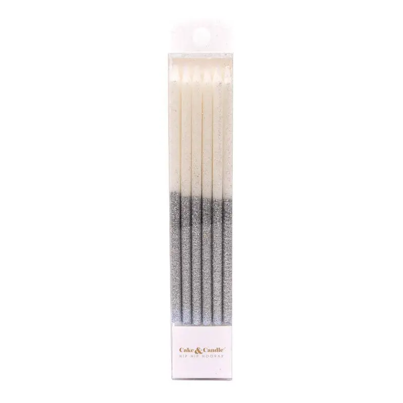 Silver Glitter-Dipped Candles – Sparkling Dual-Finish Pillars 1
