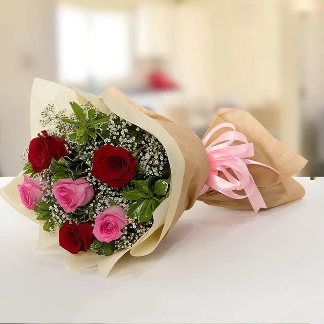 Stolen Kisses: 6-Stem Delicate Pink And White Rose Mini Bouquet 1