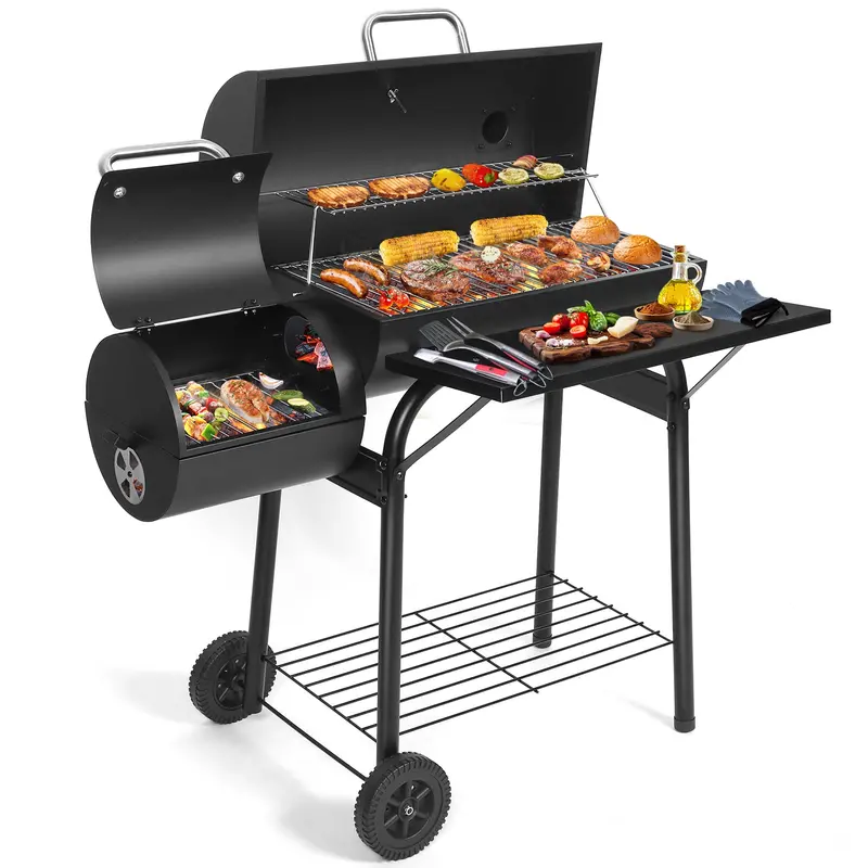 Sunlifer Offset Charcoal Smoker Grill: Spacious Barrel Design For Backyard & Camp Use 1