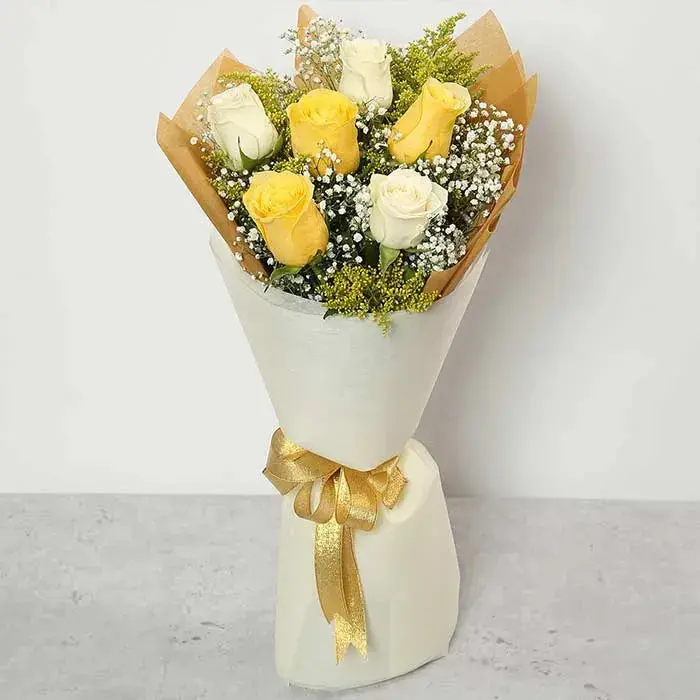 Sunshine Yellow And White Rose Bouquet 1