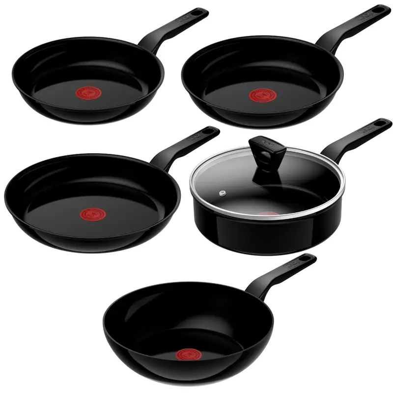 Tefal Renew Black 5-Piece Ceramic Cookware Set – Frypans (20/24/28 Cm), Wok (28 Cm), Sautepan (24 Cm) 1