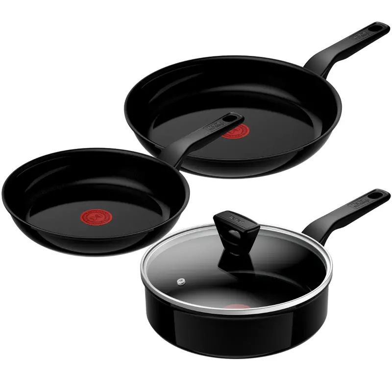 Tefal Renew Black Ceramic Cookware Trio: 24/28 Cm Fry Pans + 24 Cm Sauté Pan 1
