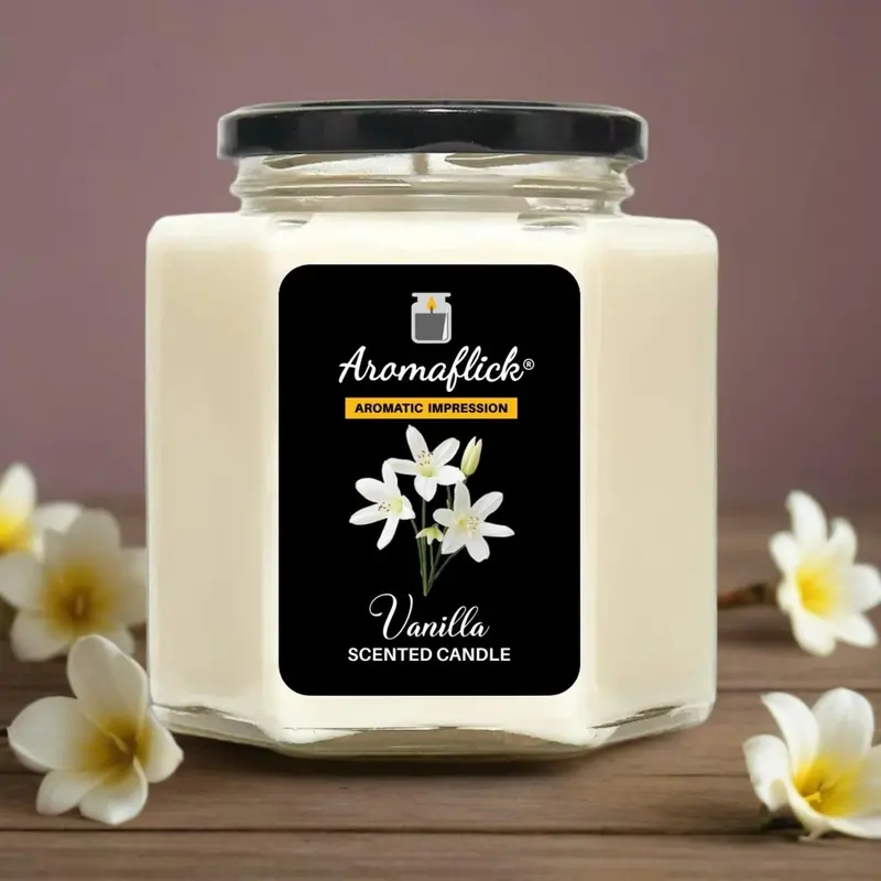 Vanilla Bean Scented Candle In Minimalist Hexagonal Jar 1