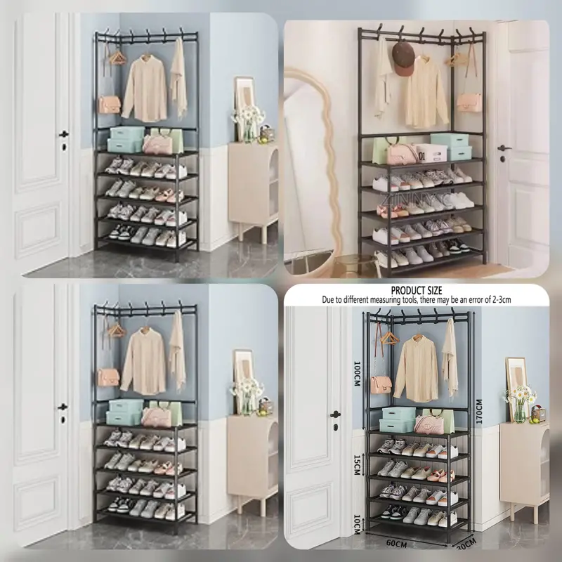 Wall-Mountable Corner Organizer: 5-Tier Shoe Rack + Coat Hanger 1