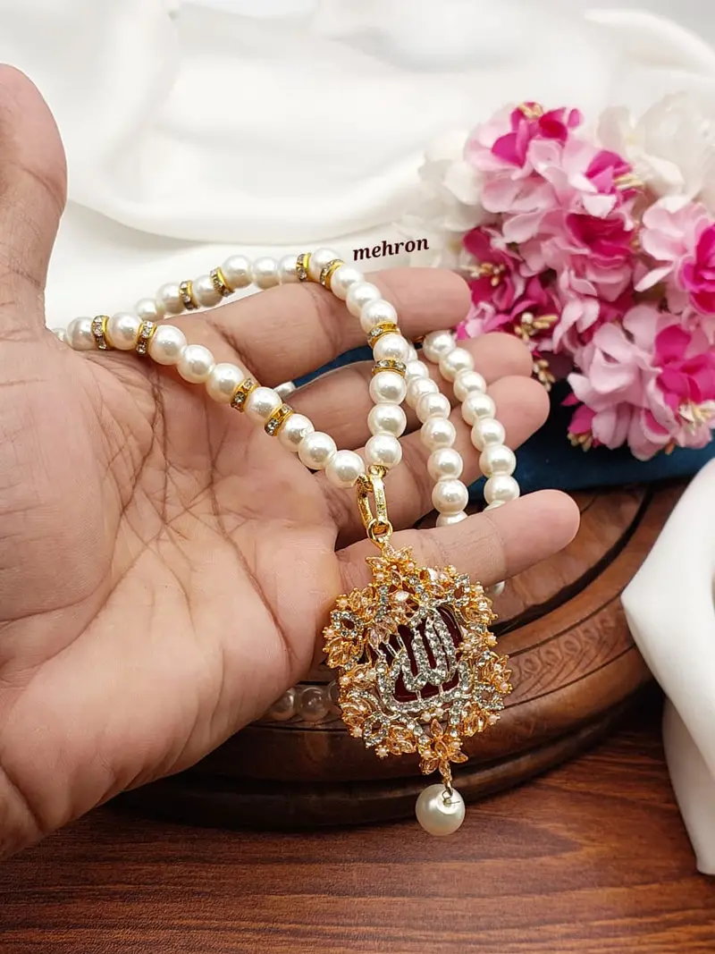 Zarcon Stone Calligraphy Pendant With Mala – Artisan-Crafted Spiritual Jewelry (Style Z6) 1