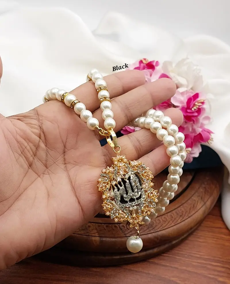 Zarcon Stone Calligraphy Pendant With Mala – Handcrafted Fine Jewelry (Style Z7) 1